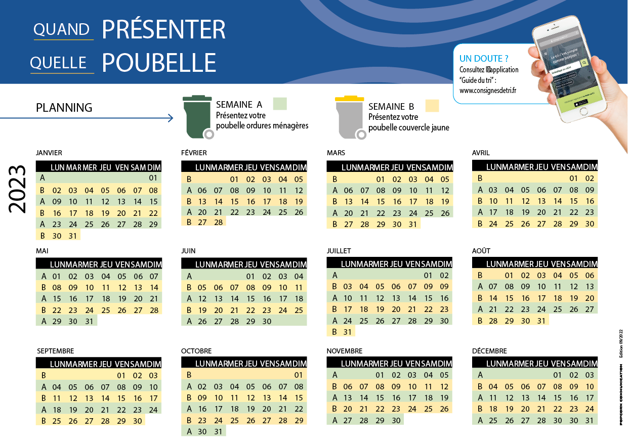 Mes déchets - Miniature Calendrier de collecte bleu 2023