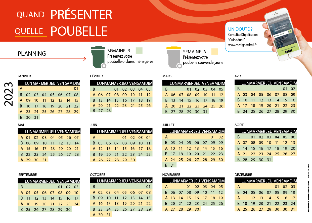 Mes déchets - Miniature Calendrier de collecte rouge 2023