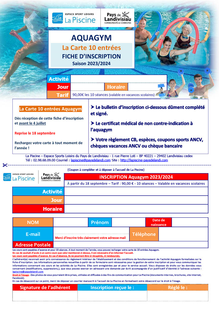 La Piscine - Fiche d'inscription AQUAGYM 23/24