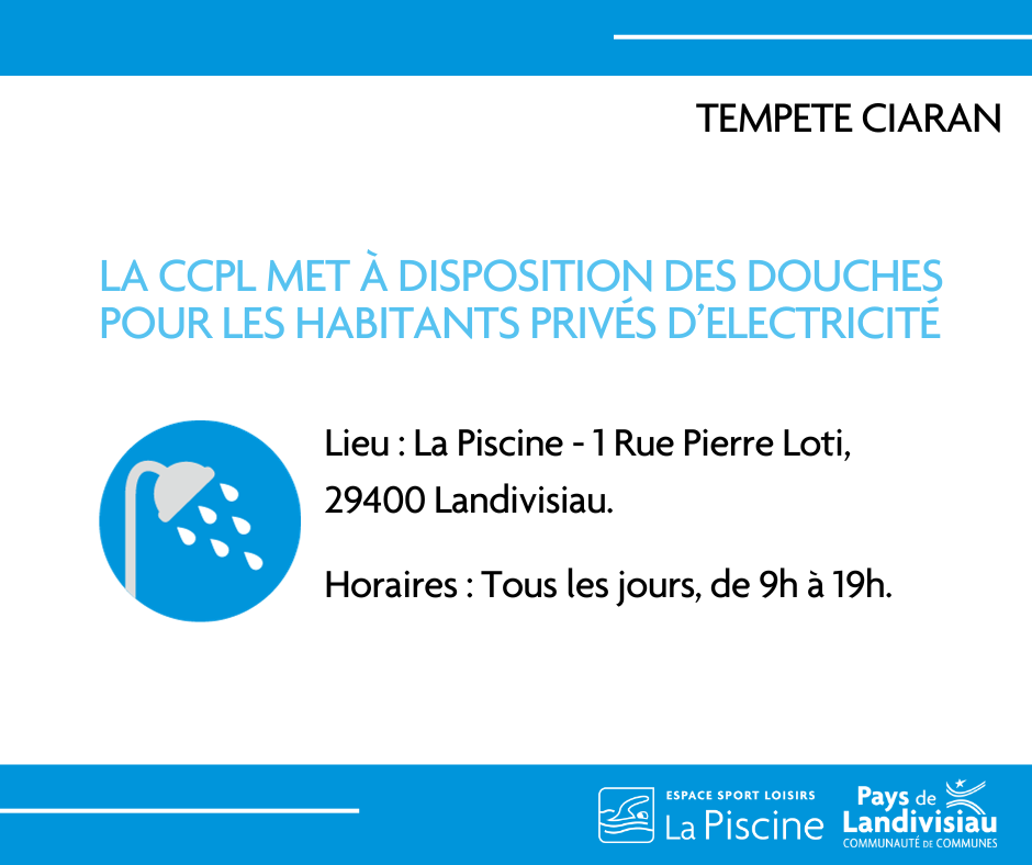 Mise à disposition de douches - Tempete Ciaran - CCPL